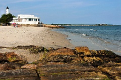 Beach Surrounds New London Harbor Lighthouse in Connecticut